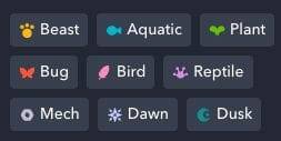 screenshot of the types of axie infinity characters