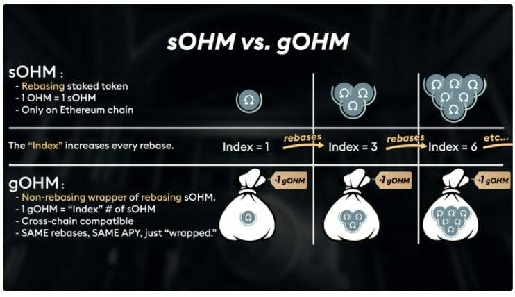 Screenshot showing how gOHM is equivalent to staked OHM