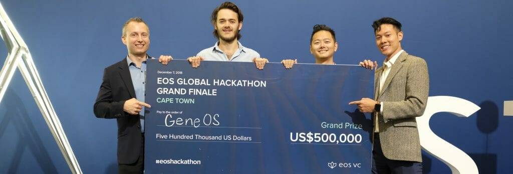 Picture of Genopets founders winning hackathon