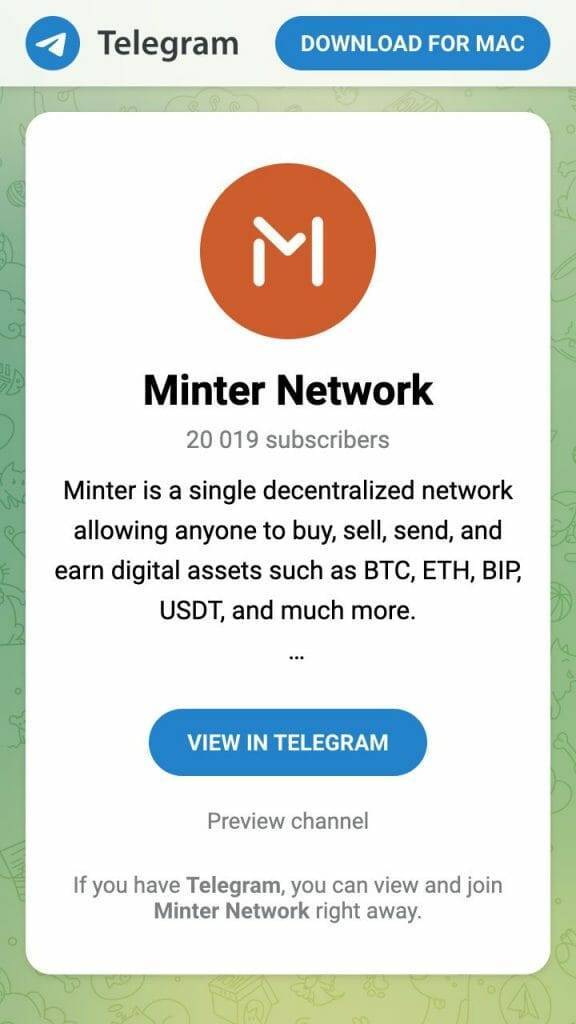 Minter Network telegram channel