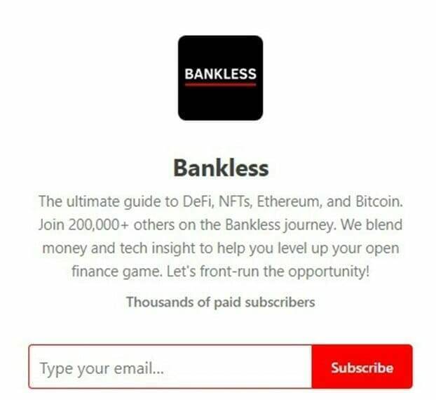 Screenshot of Bankless Newsletter