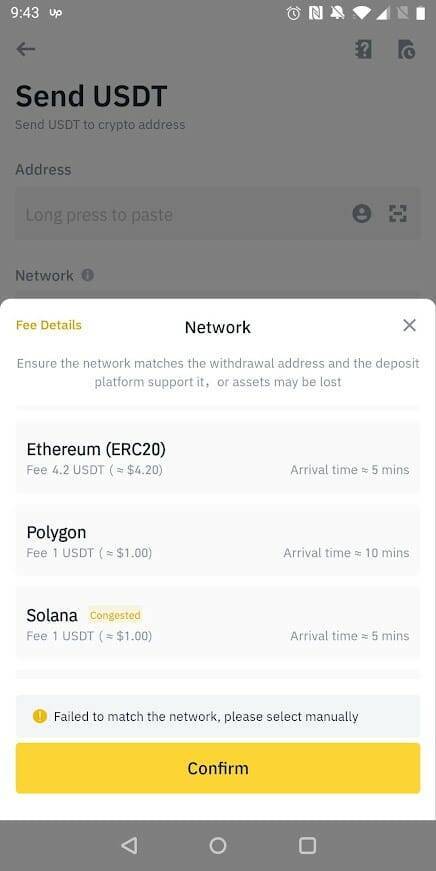 selecting right network for crypto address