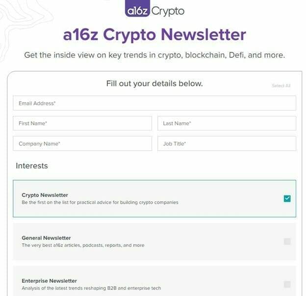 How to Subscribe to a16z's Crypto newsletter
