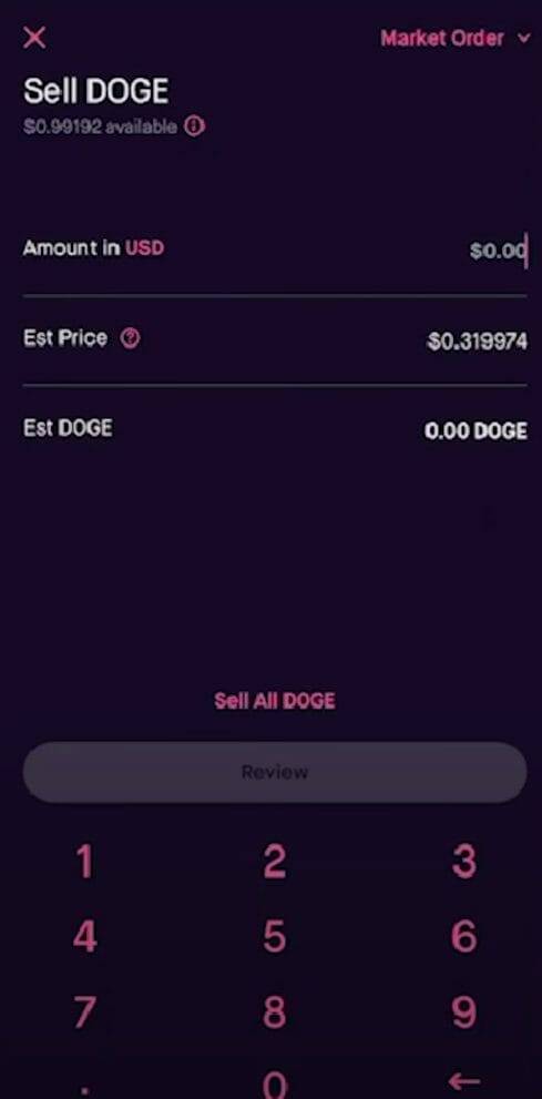 select order type to sell Dogecoin on robinhood