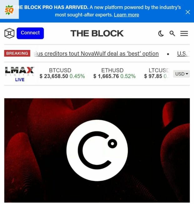 TheBlock crypto landing page