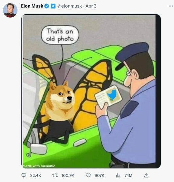 Elon musk's "that's an old photo" tweet