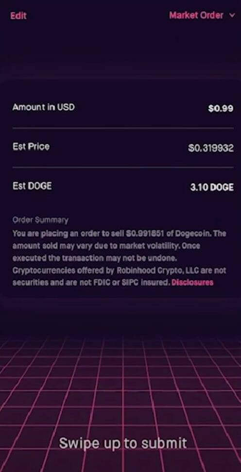 Submit your order for DOGE sale on Robinhood