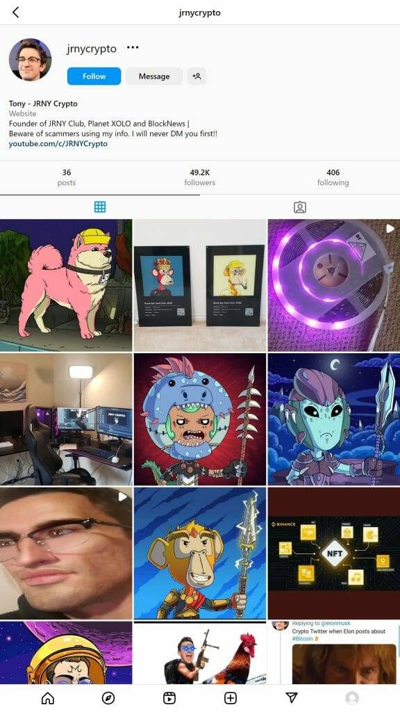 JRNY Crypto Instagram Account
