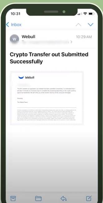 Webull crypto wallet - successful transfer feedback